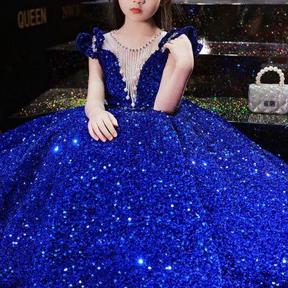 Girl Christmas Dress Children's Host Dress Princess Dress Tutu Skirt Girls Catwalk Sequins Dress