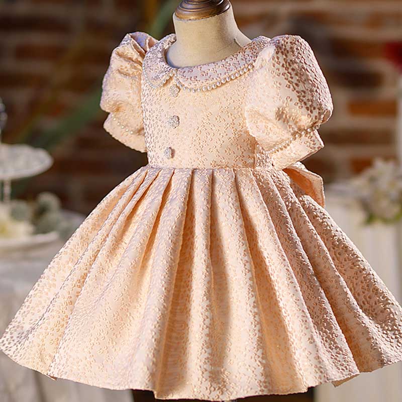 Flower Girl Dress Toddler Birthday Party Pageant Pattern Doll Collar Bowknot Puff Sleeves Dress