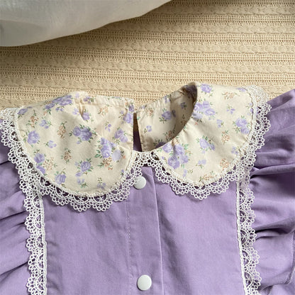 Sweet Baby Girl Floral Shirt Butterfly Sleeve Overalls Suit