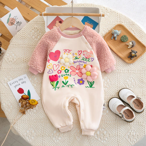 Printed Velvet Raglan Baby Romper