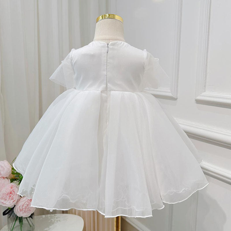 Elegant Baby Girls White Bow Mesh Princess Dress Toddler Ball Gowns