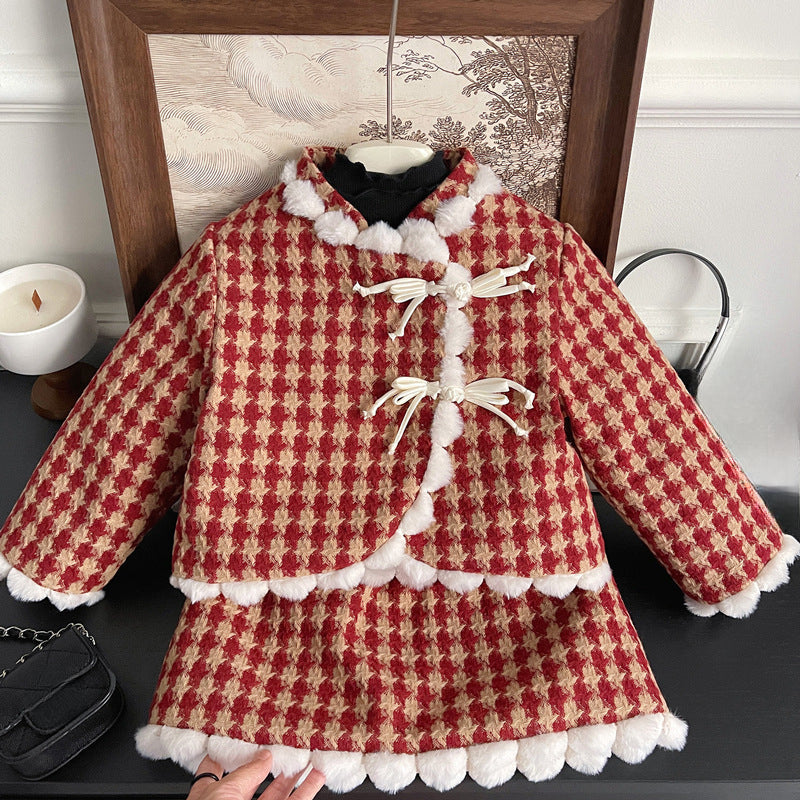 Winter Plaid Girl Formal Dresses Girl Red New Year Dresses