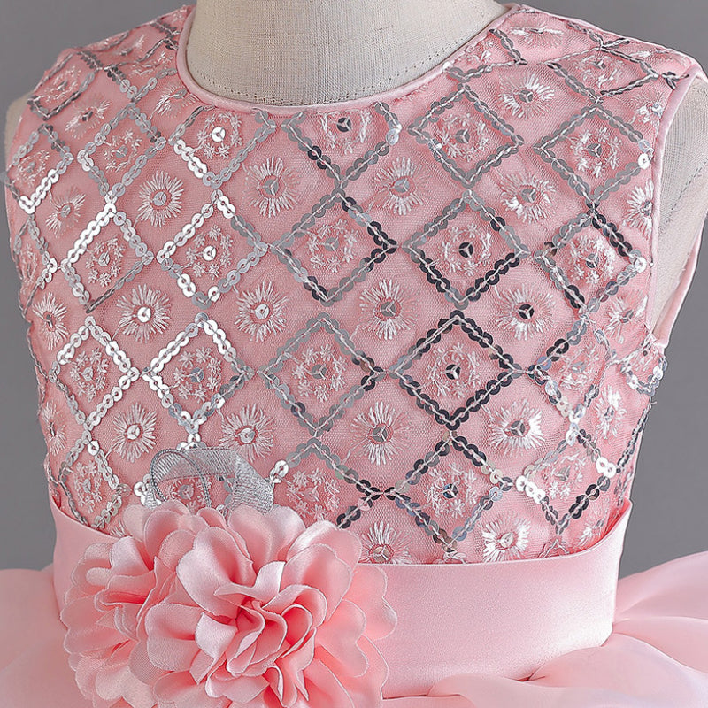 Flower Girl Birthday Party Sequin Bow Flower Princess Dress