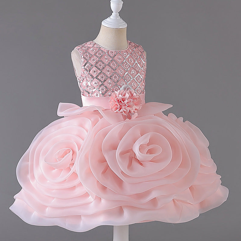 Flower Girl Birthday Party Sequin Bow Flower Princess Dress