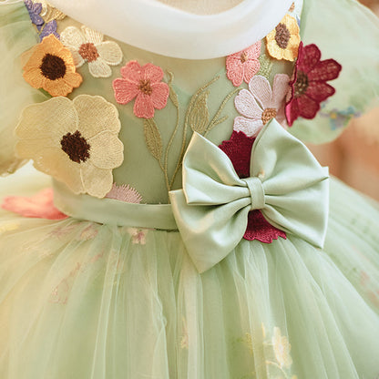 Toddler Ball Gowns Baby Girl Cute Pageant Birthday Party Puff Rosette Sleeves Dress