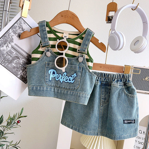 Sweet Girls Summer Denim Three-piece Suit