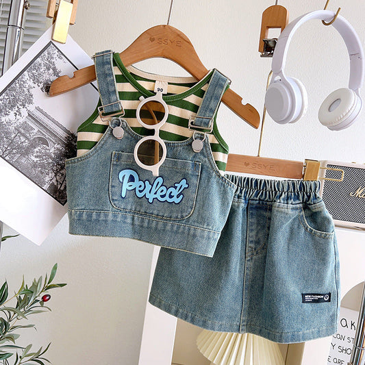 Sweet Girls Summer Denim Three-piece Suit