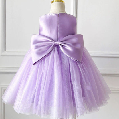 Elegant Baby Girls Lilac Satin Tulle Princess Dress Toddler Birthday Dresses