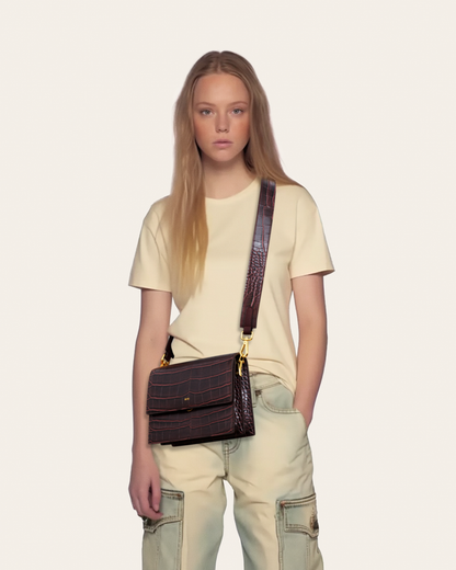 DAH Mini Flap Crossbody - Brown Croc | Sustainable Elegance