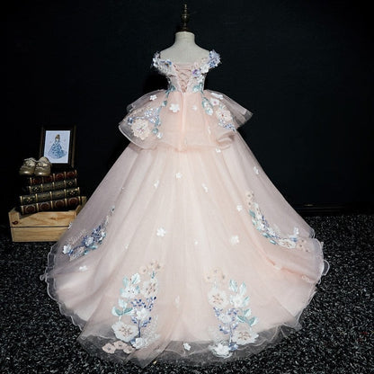 Elegant Baby Girls Floral Tulle First Communion Dress Toddler Princess Dress