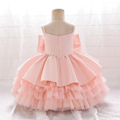 Elegant Baby Girls Sleeveless Big Bow Cake Tutu Toddler Prom Princess Dress