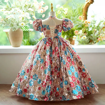 Luxurious Baby Girl  First Communion Dress Toddler Puffy Birthday Party Princess Dress