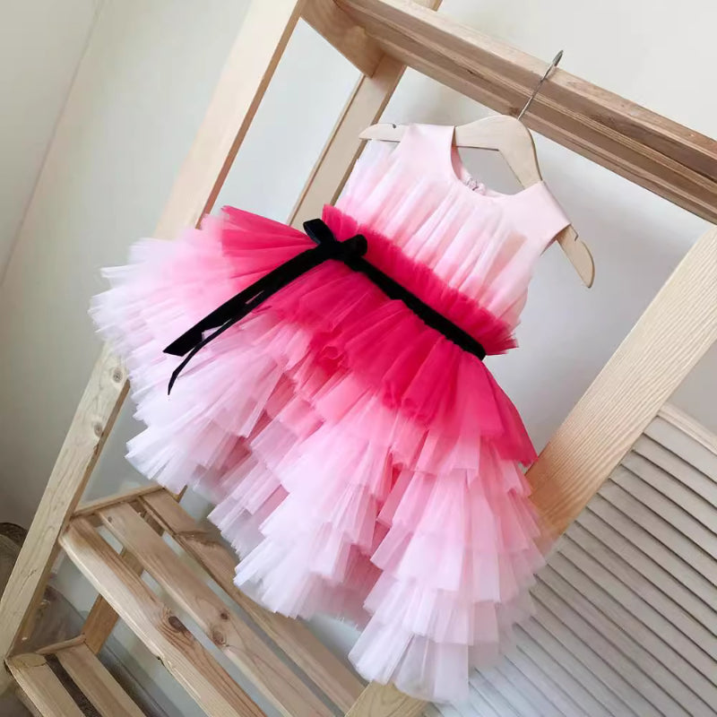 Elegant Baby Gradient Mesh Formal Dresses Toddler Birthday Dresses