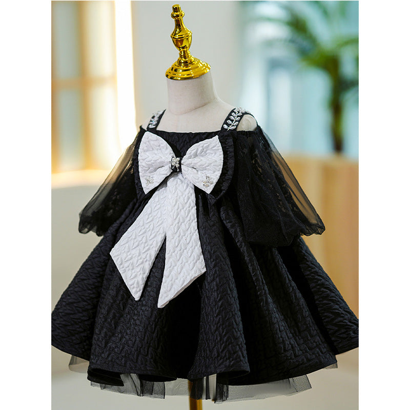 Little Girl Dress Toddler Black Summer Princess Bow Knot Fluffy Party Dress