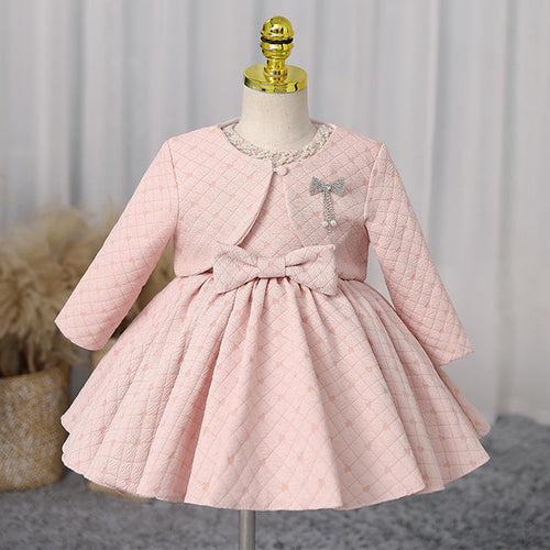 Elegant Baby Girls Pink Diamond Bow Birthday Princess Dress Toddler Prom Dance Dress