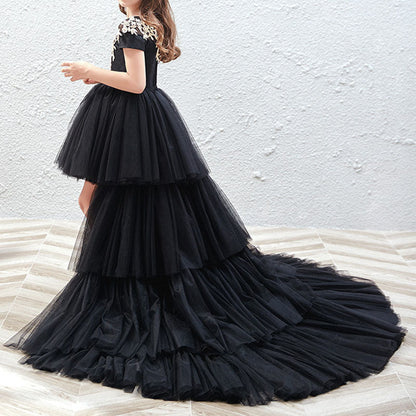 Girls Tulle Tail Dress Flower Black Princess Dress