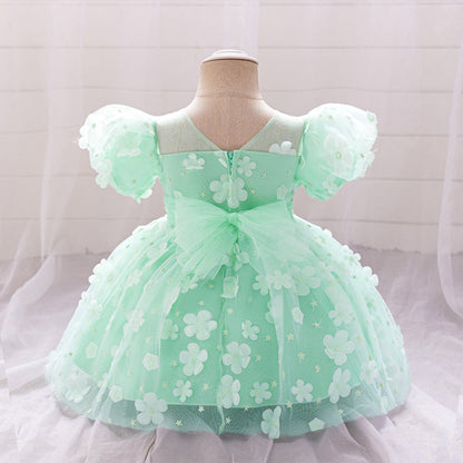 Girls Puff Sleeve Princess Dress Birthday Dress