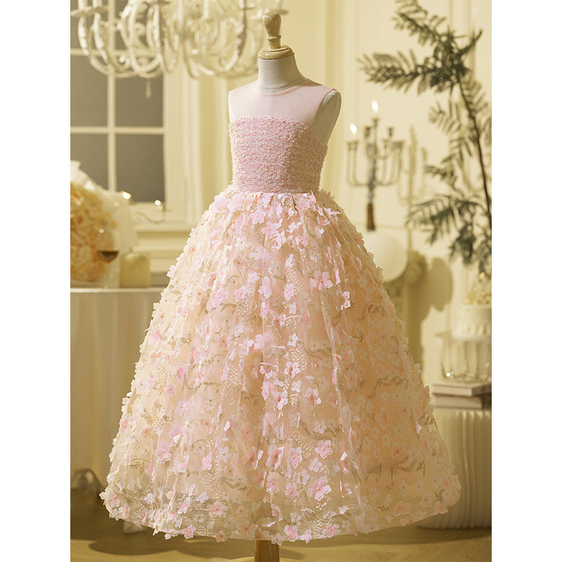 Pink Flower Girl Princess Dress Girls Party Dress