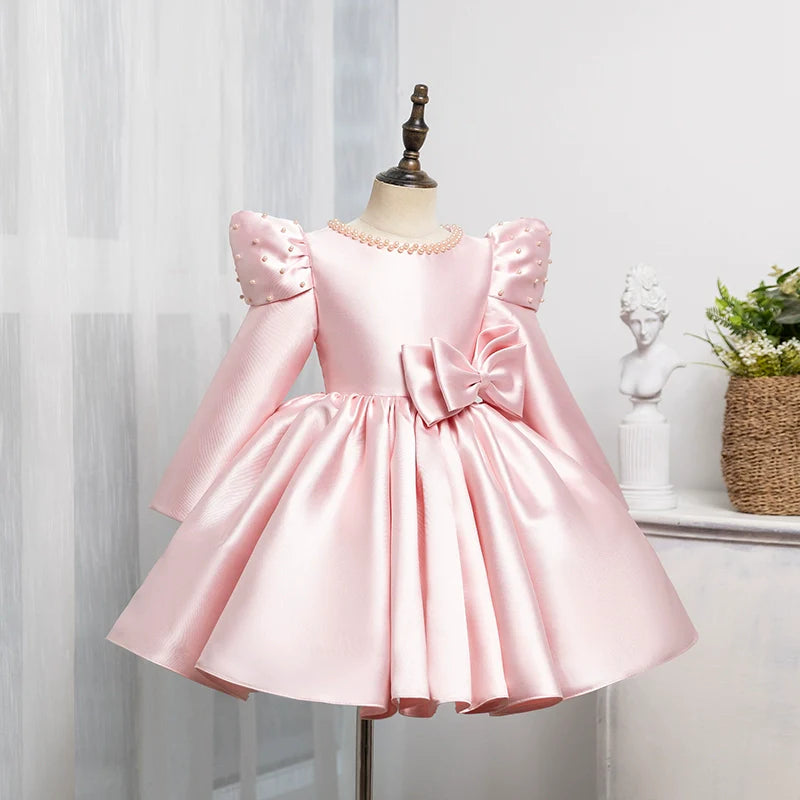 Pink Bow Princess Dress Wedding Flower Girl Dress Birthday Dress