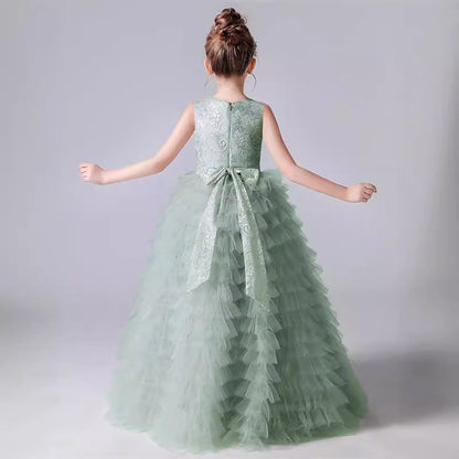 Elegant Baby Girls Green Tulle Princess Dress Toddler Ball Gown