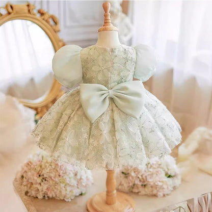 Green Fluffy Birthday Dress Baby Wedding Dress