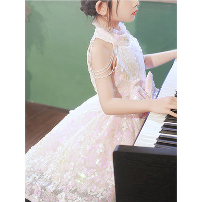 Elegant Luxury Girl Pink Bow Princess Dress