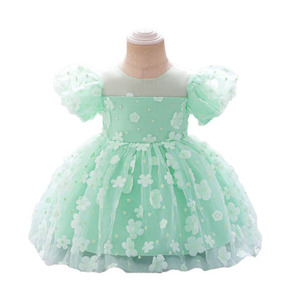 Girls Puff Sleeve Princess Dress Birthday Dress