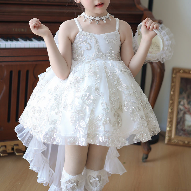 Elegant  Flower Girl White Dress Toddler Birthday Pageant Princess Dress