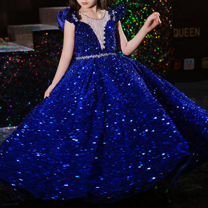 Girl Christmas Dress Children's Host Dress Princess Dress Tutu Skirt Girls Catwalk Sequins Dress