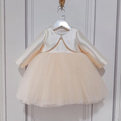 Elegant Princess Dresses For Girls Toddler Champagne Long Sleeve Jacket Bow Princess Dress