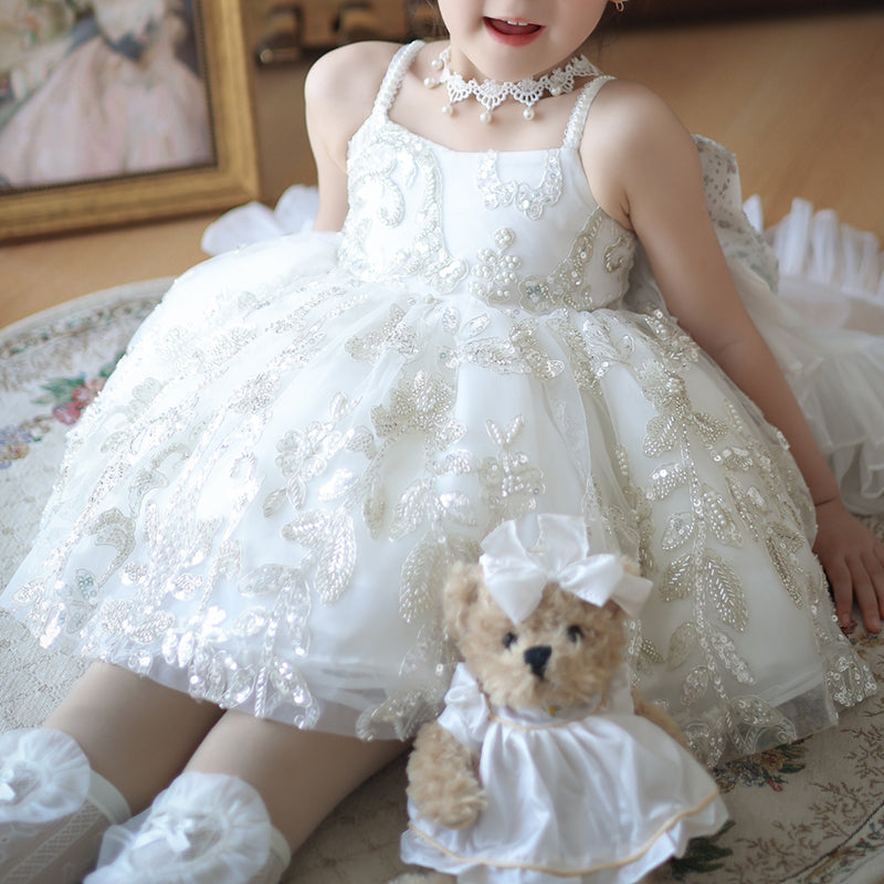 Elegant  Flower Girl White Dress Toddler Birthday Pageant Princess Dress