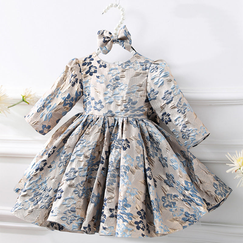 Elegant Baby Girls Floral V-neck Princess Dress Toddler New Year's Dress