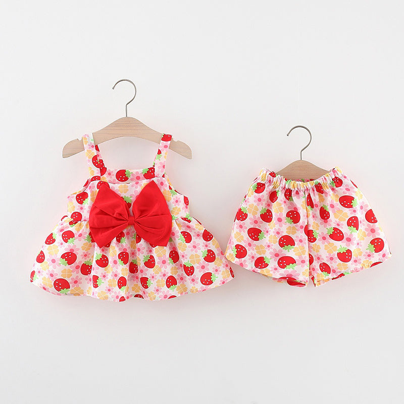 Summer Shorts Two Piece Suit for Baby Girls Printed Suit