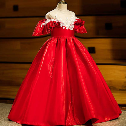 Girls Red Princess Dress Toddler Birthday Party Dress Baby Girl Fluffy Christening Dress