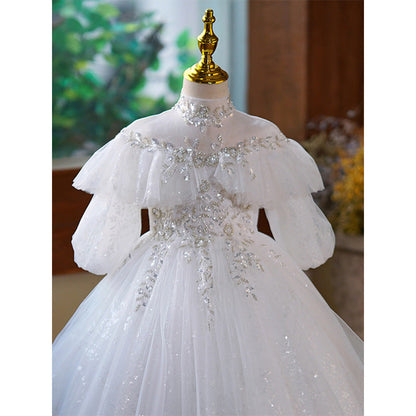 Girl White Sequins Dress Toddler Puffy Birthday Dress Baby Girl Communion Dress