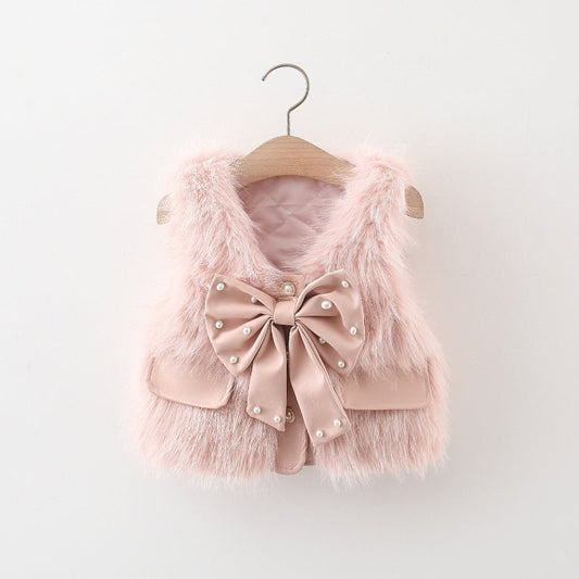 Pearl Bowknot Wool Sweater Thickened Vest