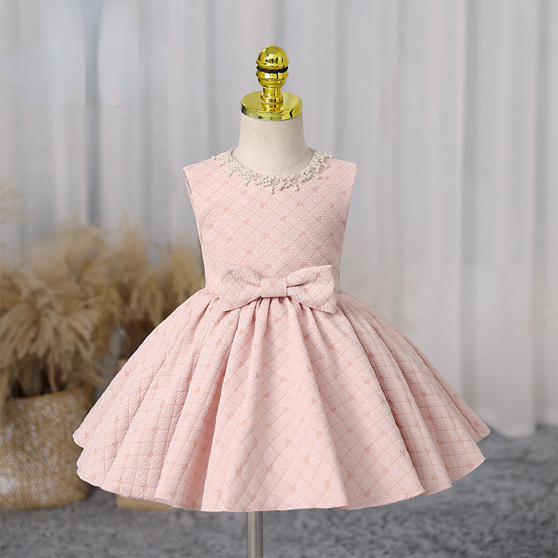 Elegant Baby Girls Pink Diamond Bow Birthday Princess Dress Toddler Prom Dance Dress