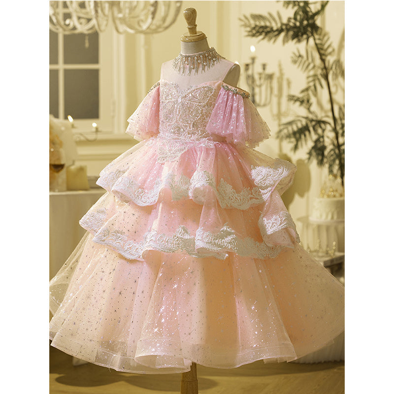 Pink Lace Girls Birthday Princess Dress