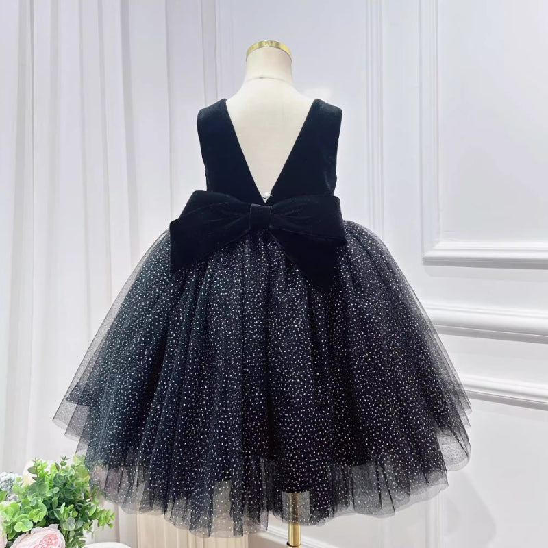 Elegant Baby Girl Black Sleeveless Backless Sequined Puff Dress Toddler Prom Dress