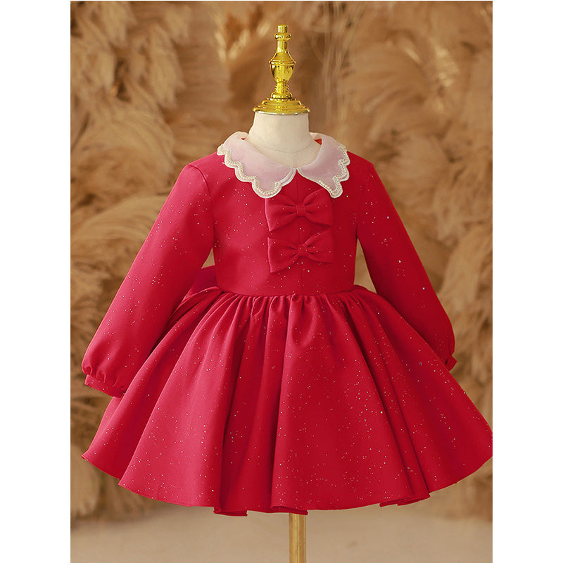 Girl Christmas Dress Toddler Ball Gowns Little Girl Princess Dress Long Sleeve Doll Collar Sequined Dress