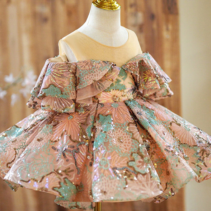 Elegant Baby Girls Sequin Floral Pageant Dresses Toddler Ball Gowns