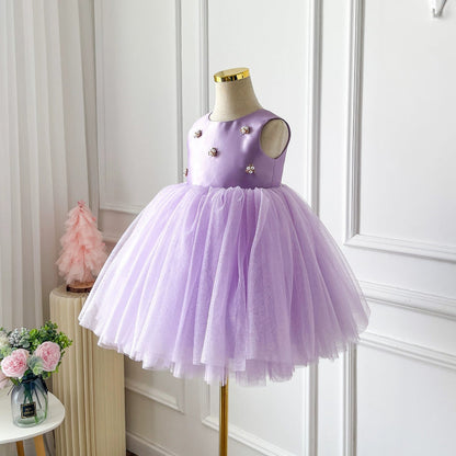 Elegant Baby Girls Lilac Satin Tulle Princess Dress Toddler Birthday Dresses