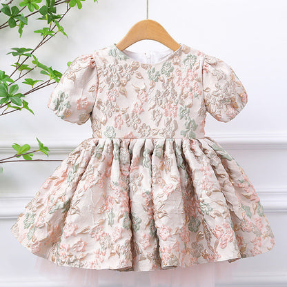 Elegant Baby Girls Butterfly Sleeves V-neck Floral Princess Dress for Young Children Birthday Dress