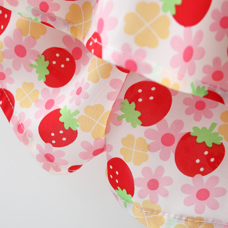 Summer Baby Girl Strawberry Print Bow-knot Suspender Suit