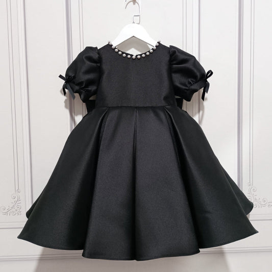 Elegant Baby Girl Pearl Round Neck Puff Sleeve Princess Dress Girls Toddler Girls Pageant Dresses