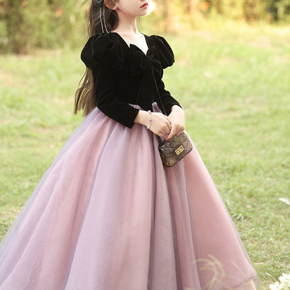 Sweet Baby Girls Puff Long Sleeve Mesh Puff Princess Dress Toddler Birthday Prom Dress