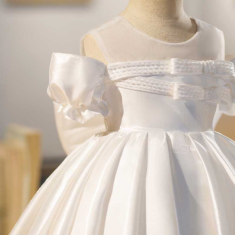 Flower Girl Dress Toddler Baptism Birthday Party Wedding Christening Dress Bowknot Dress