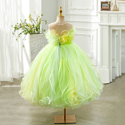 Elegant Baby Green Mesh Puffy Princess Dress Toddler Girls Sleeveless Ball Gowns