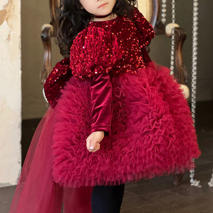 Girl Christmas Dress Beauty Pageant Dress Toddler Sequin Big Bow Party Princess Dress