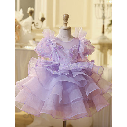 Girls Purple Princess Dress Wedding Flower Girl Dress